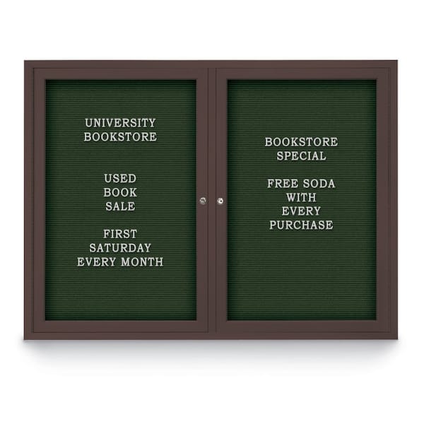 Indoor Enclosed Combo Board, 42"x32", Brnz Frame/Wht Porc & Medium Grey